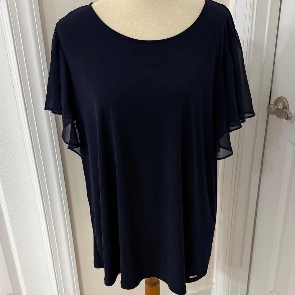 Calvin Klein Sheer Flutter Sleeve Top